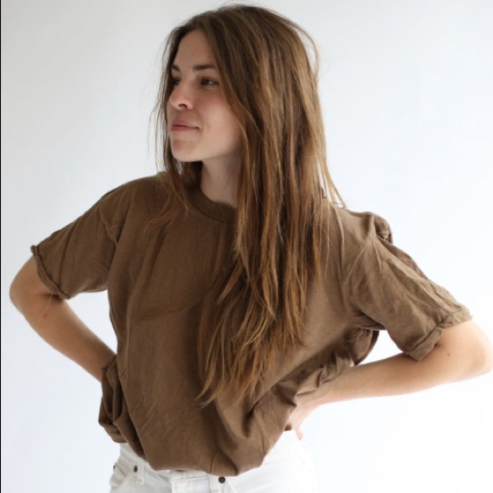 Vintage army brown t-shirt olive cotton crewneck